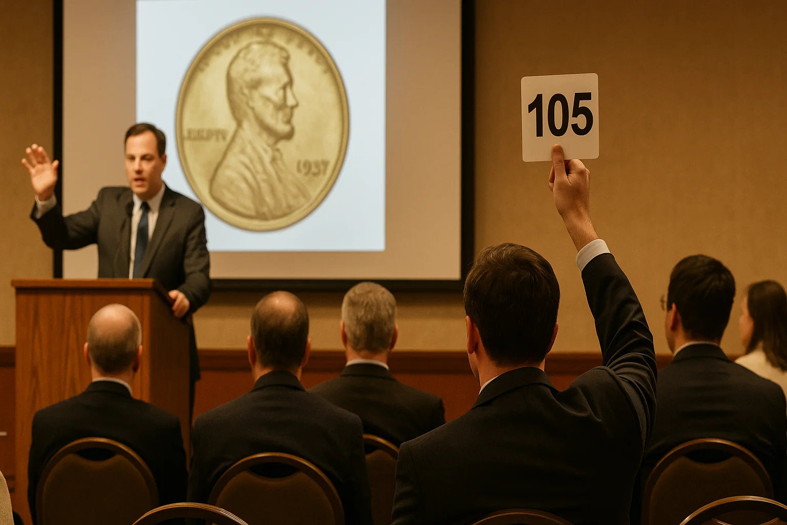 a coin auction scene